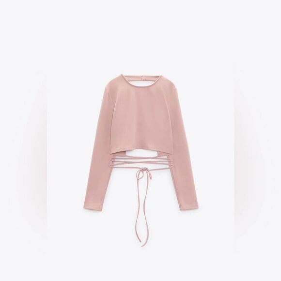 Zara NWT Cropped Open Back Top with Ties Pale Pink Size XL Bloggers Fav - Picture 8 of 11
